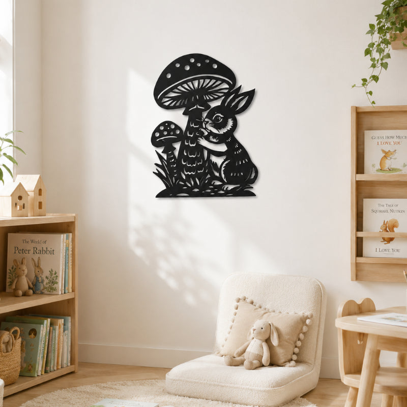 Decoration Murale Metallique Lapin Champignons