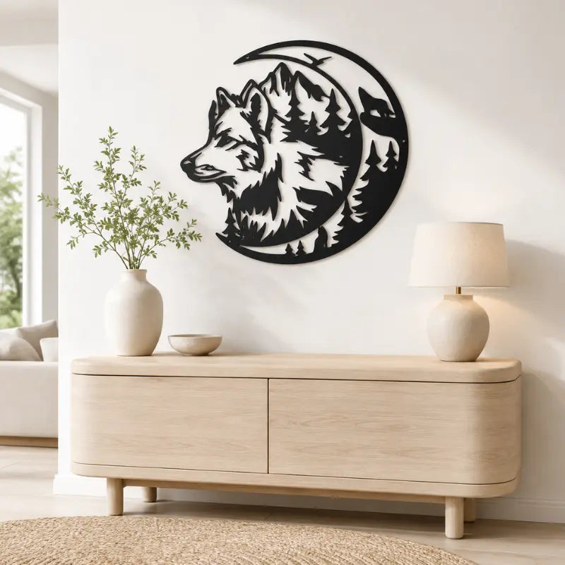 Deco Murale Metal Lune Loup