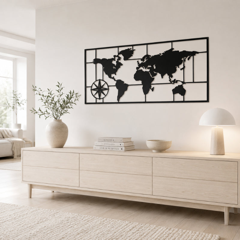 Deco Metallique Murale Carte Monde