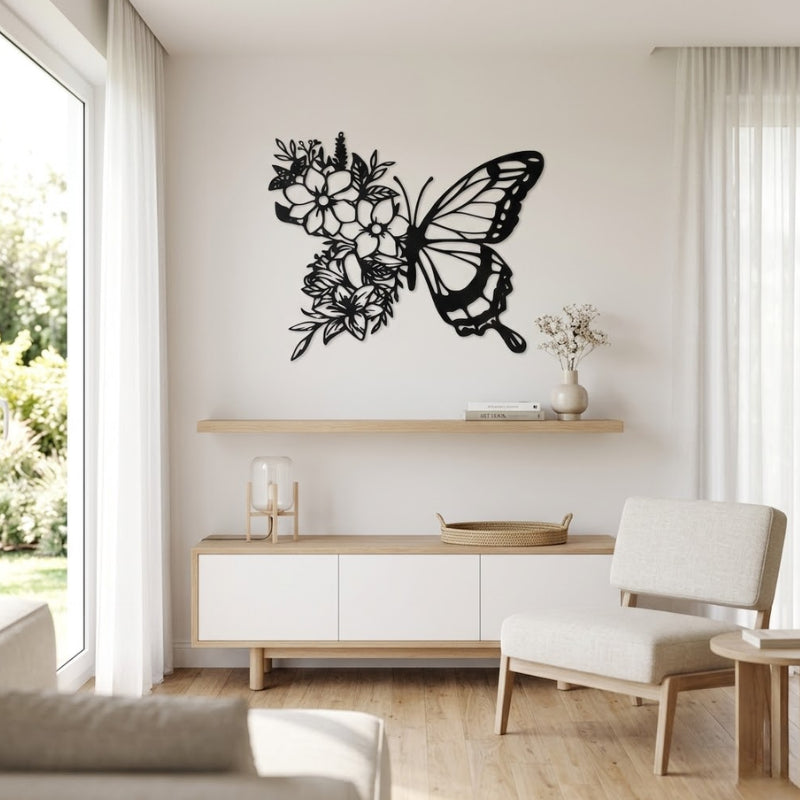 Decoration Murale Metallique Papillon Fleuris