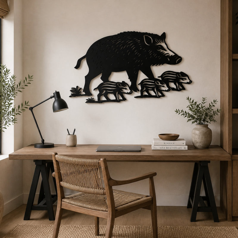 Decoration Murale Metal Noir Sanglier Marcassins