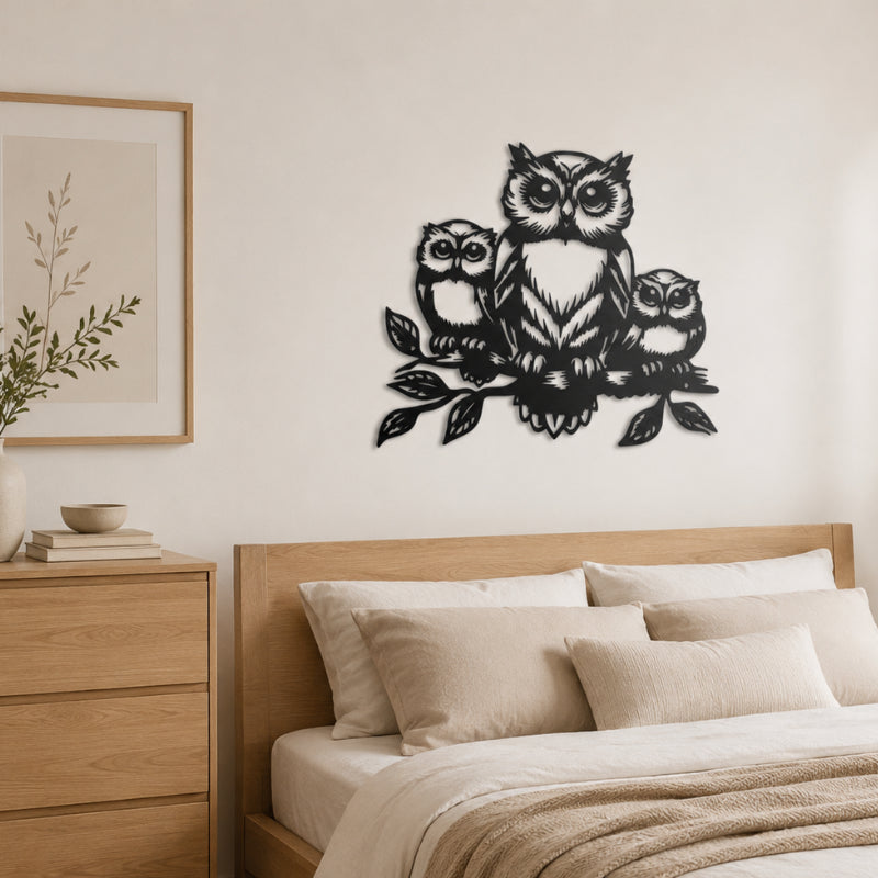Hibous sur Branches Decoration Murale Metal